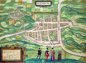 Map of Edinburgh, from 'Civitates Orbis Terrarum' by Georg Braun (1541-1622) and Frans Hogenberg (15 19th