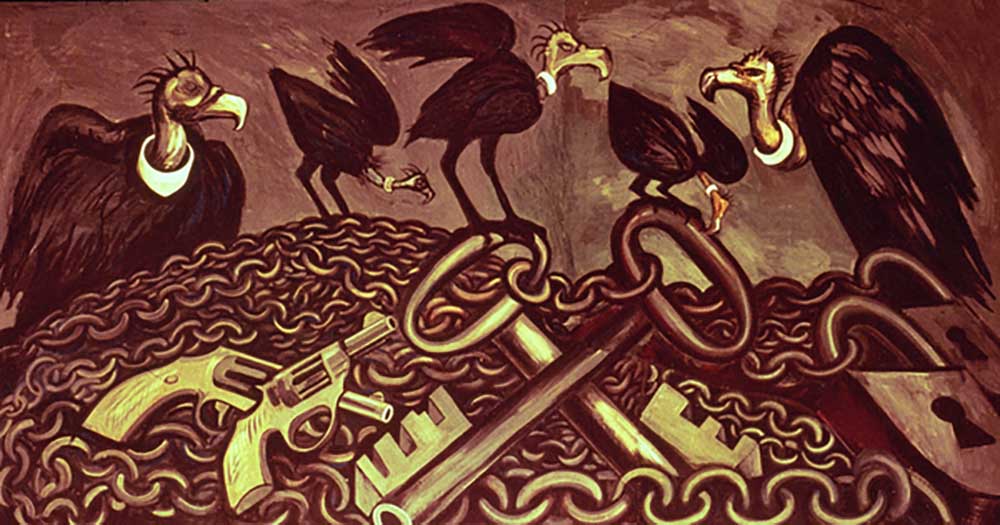 Dekorative Tafel II, aus dem Epos der amerikanischen Zivilisation, 1932-34 von José Clemente Orozco
