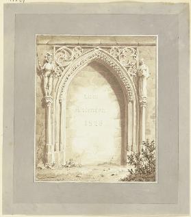 Zugemauertes gotisches Portal mit der Inschrift: zum Andenken 1826
