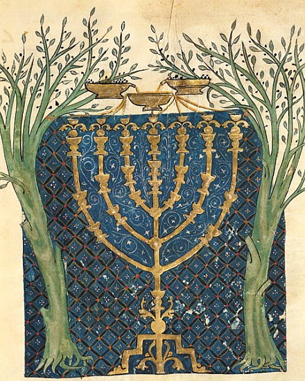 Illumination of a menorah, from the Jewish Cervera Bible von Joseph Asarfati