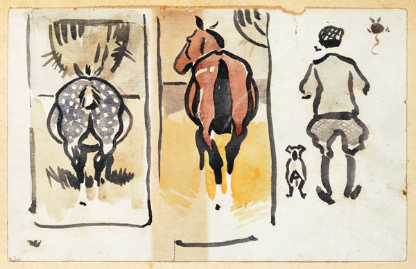 A page from a scrapbook containing 43 sketches von Joseph Crawhall