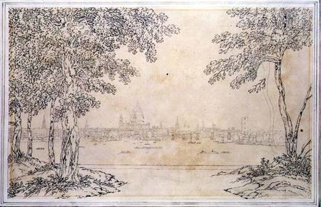 Distant View of St. Paul's and Blackfriars Bridge (pen & ink over pencil on paper) von Joseph Farington