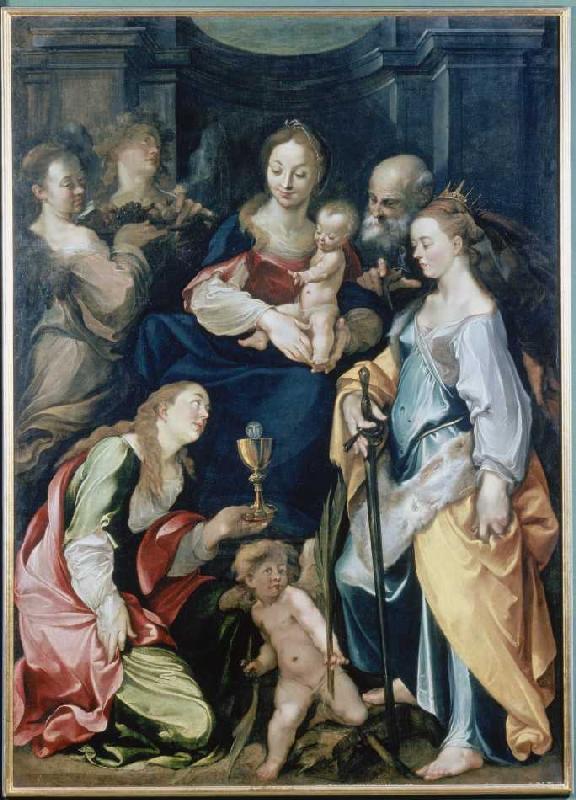 Die hl. Familie mit Engeln, sowie den hll. Barbara und Katharina. von Joseph Heintz d.Ä.