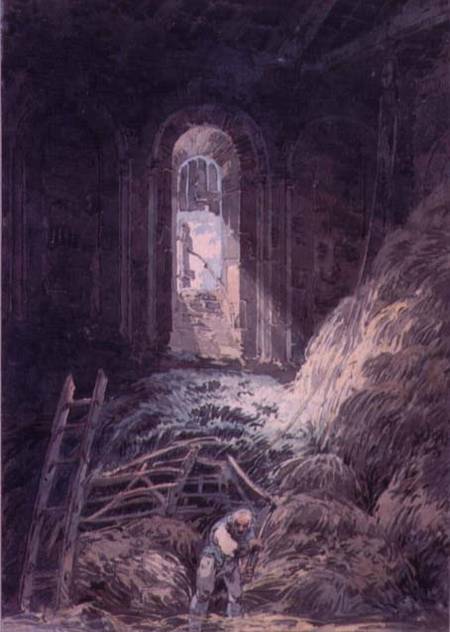 A Barn, Interior of the Ruined Refectory of St. Martin's Priory, Dover von William Turner