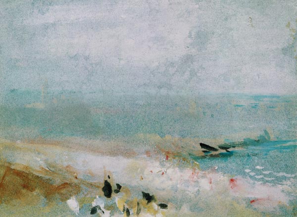 Beach with figures and a jetty. c.1830 (w/c & gouache) von William Turner