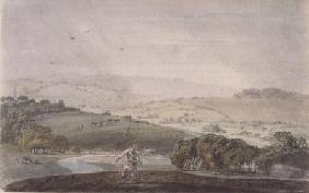 A Farmer Sowing, with a River Valley and Rolling Hills Beyond c.1795