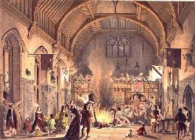 Banquet in the baronial hall, Penshurst Place, Kent, from 'Architecture in the Middle Ages' 1838