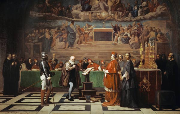 Galileo Galilei vor der Inquisition im Vatikan 1632. von Joseph Nicolas Robert-Fleury