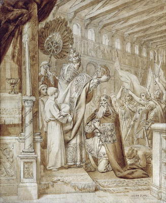 Coronation of Charlemagne (742-814) (pen & ink on canvas) von Joseph Paul Blanc