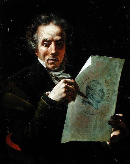 Self Portrait with a Drawing of Louis XVIII (1755-1824) von Joseph Roques