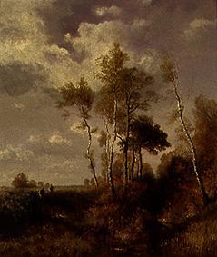 Herbstlandschaft mit Jägern von Joseph Wenglein