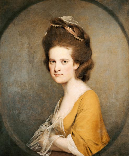 Portrait Of Dorothy Hodges (1752-1800),  Half-Length,  In A Yellow Dress von Joseph Wright of Derby