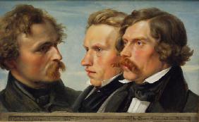 Jung Düsseldorf. Dreierporträt der Maler Karl Friedrich Lessing, Carl Ferdinand Sohn und Theodor Hil 1839