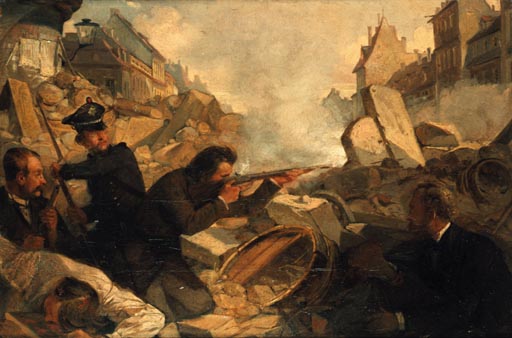 Barrikadenkampf im Mai 1849 von Julius Scholtz