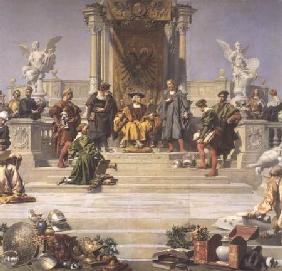 Patronage of the Arts by the House of Habsburg: central section of a ceiling painting 1891