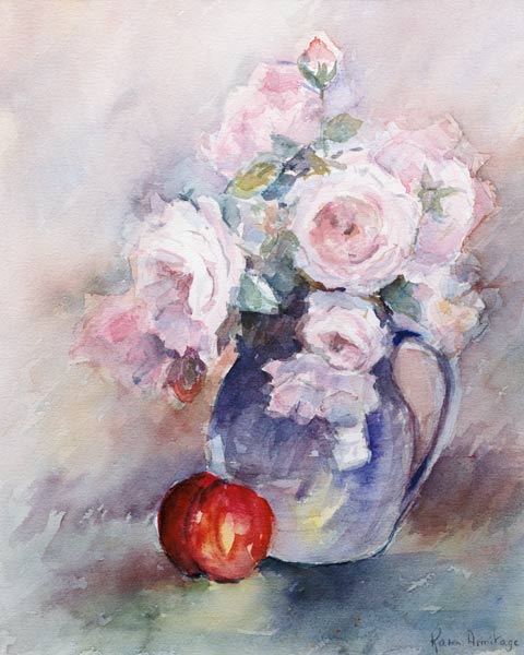 Pink Roses in a Blue Jug, 1994 (w/c)  von Karen  Armitage