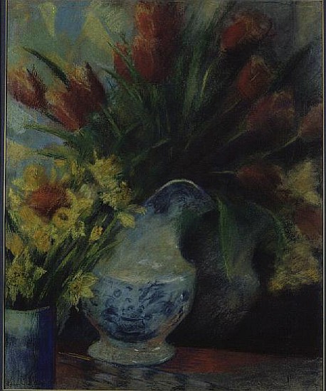 Ring Tulips in a Blue and White Pot (pastel)  von Karen  Armitage