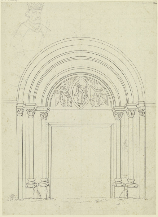 Romanisches Portal mit zwei Engeln und dem auferstandenen Christus in der Mandorla von Karl Ballenberger