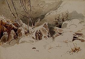 Verschneiter Hochpaß mit Mönchen 1833