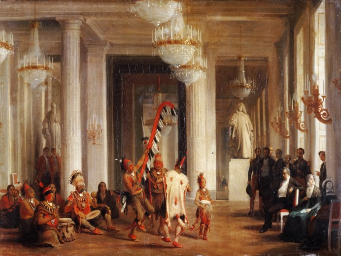Tanz von Indianer der Iowa im Salon de la Paix in den Tuilerien am 21. April 1845 von Karl Girardet