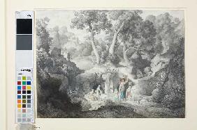Heroische Landschaft mit Landleuten beim Brunnen 1847
