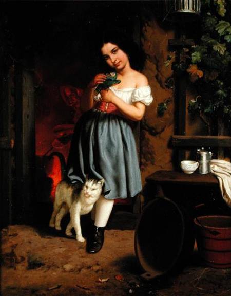 A Young Girl with a Cat von Karl Nahl