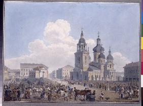 Der Heuplatz und die Mariä-Himmelfahrt-Kirche in Sankt Petersburg