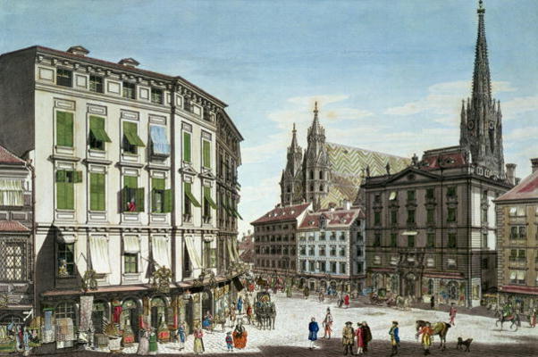 Stock-im-Eisen-Platz, with St. Stephan's Cathedral in the background, engraved by the artist, 1779 ( von Karl von Schutz