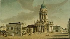View of the Gendarmenmarkt with the French playhouse and cathedral, Berlin