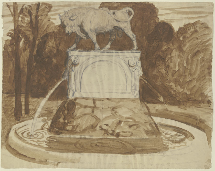 Schreitender Stier auf hohem Sockel von Karl Friedrich (Fritz) Boehle