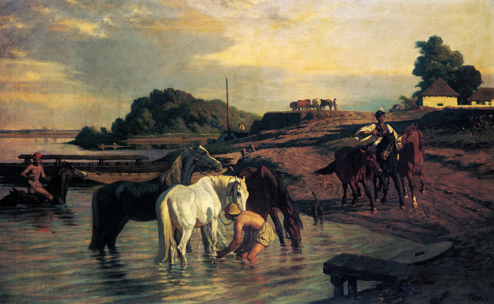 Pferde an der Theiss. von Károly Lotz