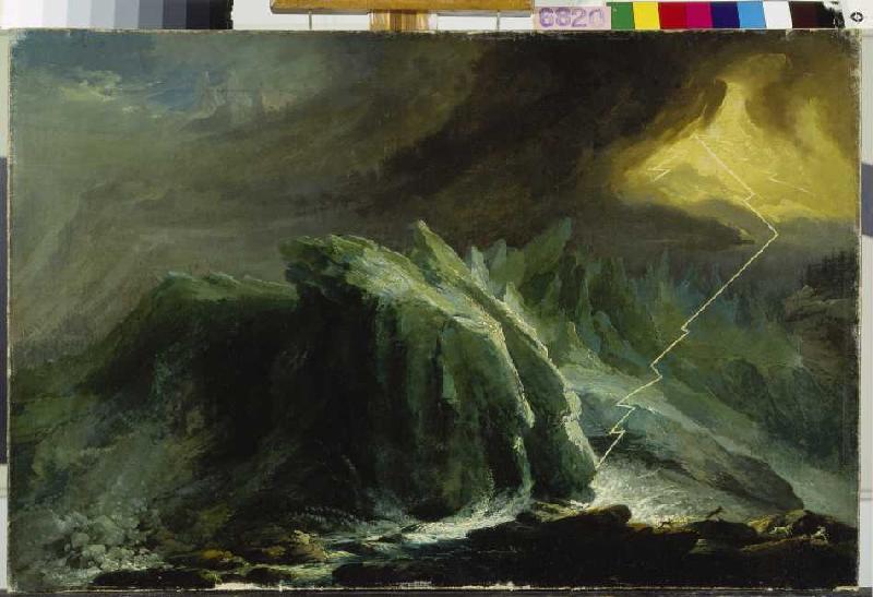 Gewitter mit Blitzschlag am Grindelwaldgletscher von Kaspar Wolf