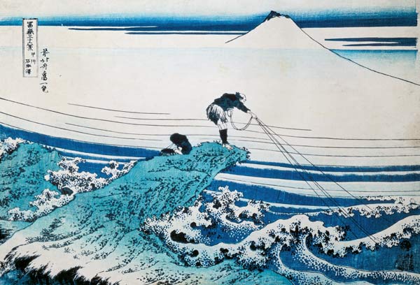 'A Fisherman Standing on a Rocky Promontory at Kajikazawa in Kai Province', from the series '36 View von Katsushika Hokusai