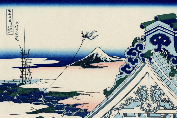 Der Hongan-ji-Tempel bei Asakusa in Edo (aus der Bildserie „36 Ansichten des Berges Fuji“) von Katsushika Hokusai