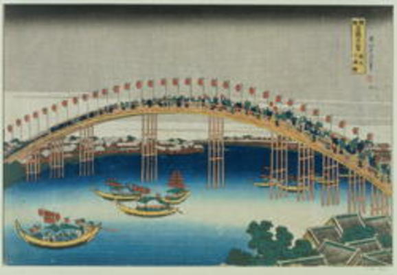 Procession over a Bridge (colour woodblock print) von Katsushika Hokusai