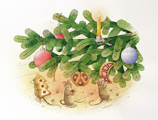 Christmas Tree and Mice, 1999 (w/c on paper)  von  Kestutis  Kasparavicius