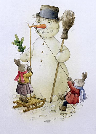 Snowman and Hares, 1999 (w/c on paper)  von  Kestutis  Kasparavicius
