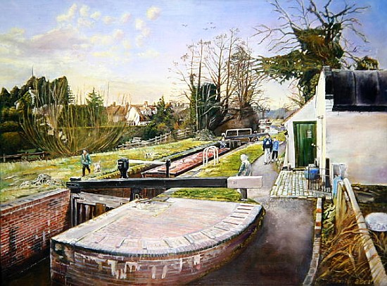 Lowsonford Locks, Stratford Canal, 2001 (oil on canvas)  von Kevin  Parrish