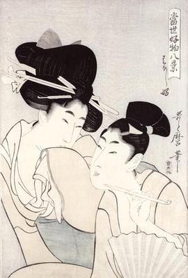 The pleasure of conversation, from the series 'Tosei Kobutsu hakkei' (Eight Modern Behaviours) c.180 19th
