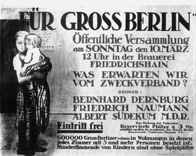 Mit einer Zeichnung von Käthe Kollwitz wirbt 1912 der Ausschuss Für Gross-Berlin für öffentliche Ver von Käthe Kollwitz