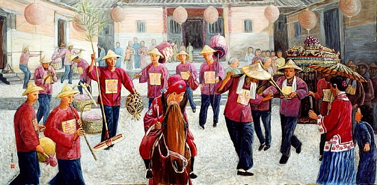 Traditional Wedding, 1997 (gouache on silk)  von Komi  Chen