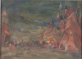Feldlager der Polowzer. Bühnenbildentwurf zur Oper Fürst Igor von A. Borodin 1917