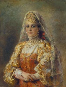 Porträt der Großfürstin Sinaida Jussupowa in russischer Tracht