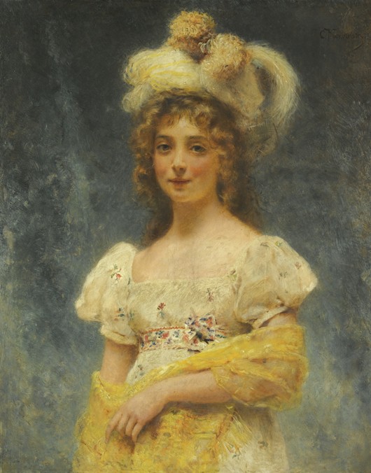 Porträt einer Dame mit gelbem Schal von Konstantin Jegorowitsch Makowski