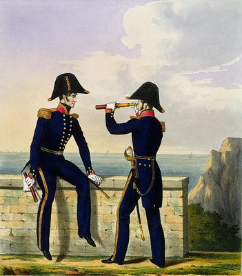 Lieutenants, plate 1 from 'Costume of the Royal Navy and Marines', engraved by the artists, c.1830-3 von L. and Eschauzier, St. Mansion