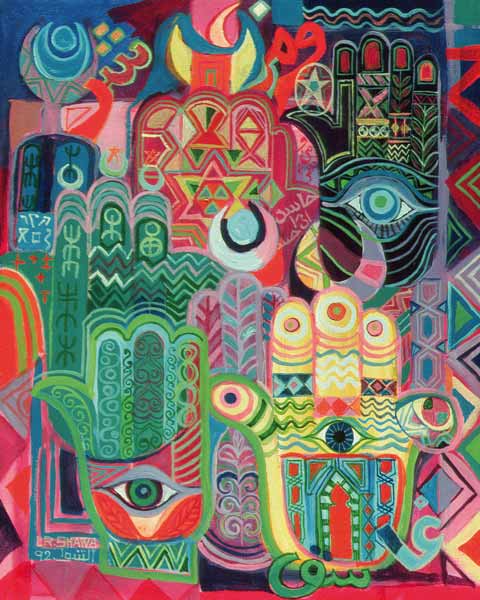 Hands as Amulets II, 1992 (acrylic on canvas)  von Laila  Shawa
