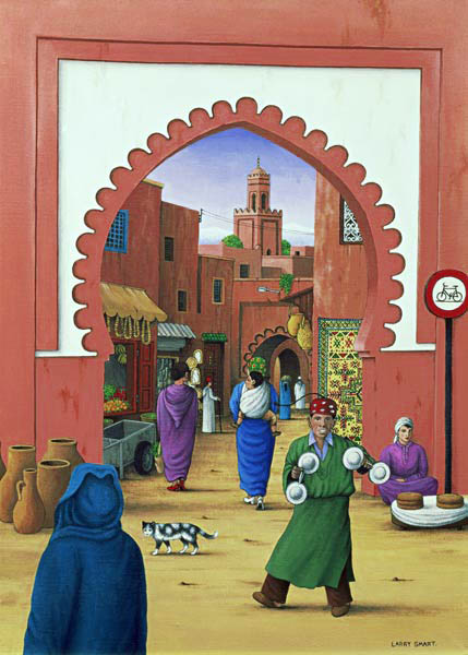 Street Scene in Marrakesh, 1992 (acrylic on linen)  von Larry  Smart