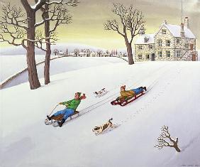 Tobogganing, 1986 (acrylic on linen) 