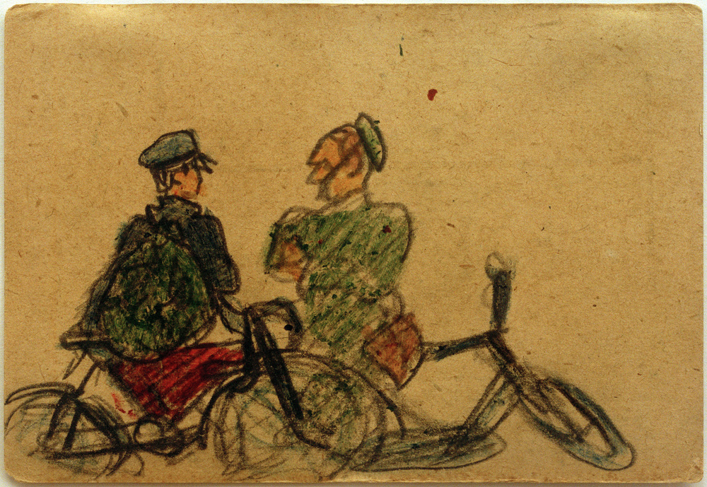 Ohne Titel (Fahrradfahrer im Gespräch)  von László Moholy-Nagy
