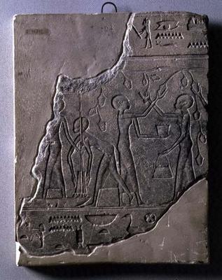 Bas relief of priestesses gathering grapes, 26th-30th Dynasty (stone) von Late Period Egyptian